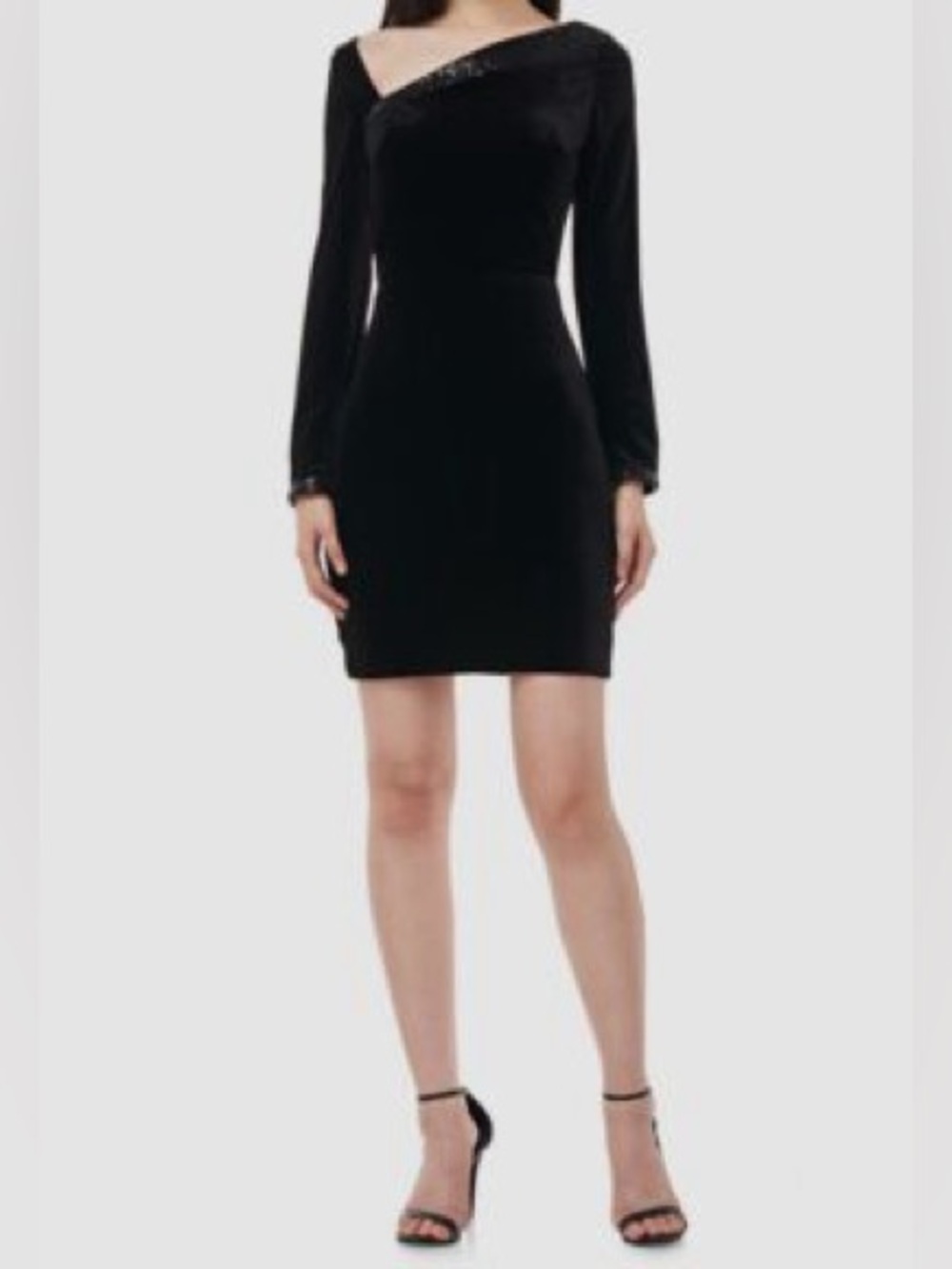 Love by Theia Black Long Sleeve Velvet Mini Dress Sequin Trim Size 4